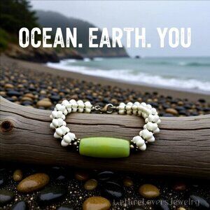 Unique Thick Chunky! One-of-a-kind Bracelet w. Green Agate + Cream Pumpkin Beads